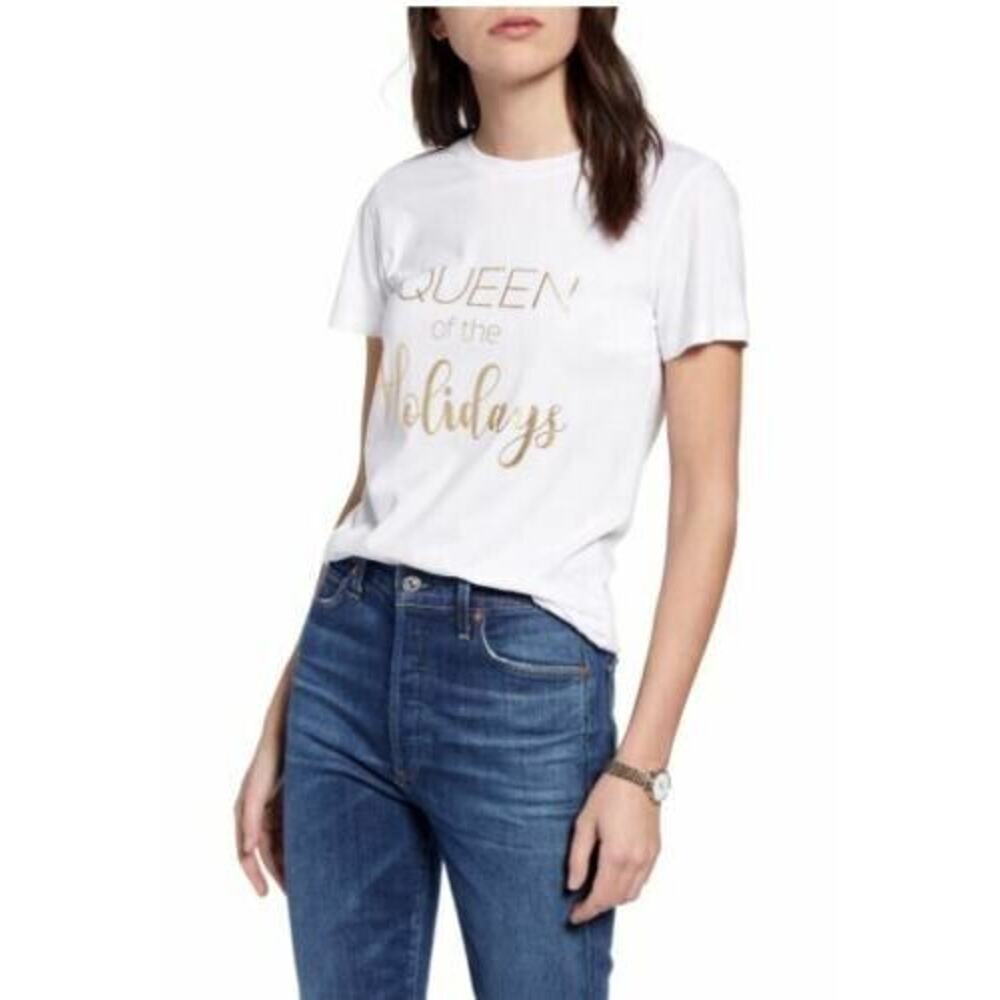 1901 Womens Queen of the Holidays Short Sleeve T-Shirt in White X-Small MSRP $35